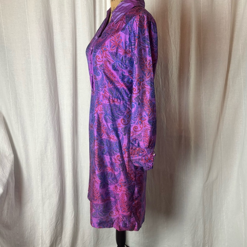 Vintage Jarin Thai Silk President Hotel Midi Dress Purple Blue Print Sz Small 8 - Picture 3 of 8
